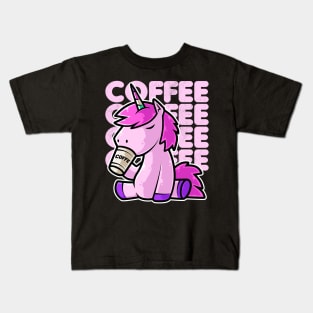 Cute Unicorn Drinking Coffee Kawaii Neko Anime print Kids T-Shirt